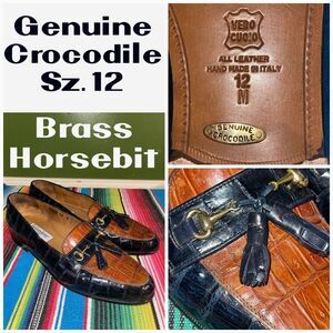 Belvedere Shoes Men 12 Genuine Crocodile Slide‎ On Loafer Tassels Brass Horsebit